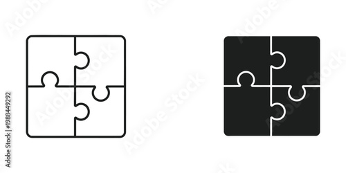 Contrast of empty and filled puzzle piece squares with interlocking designs