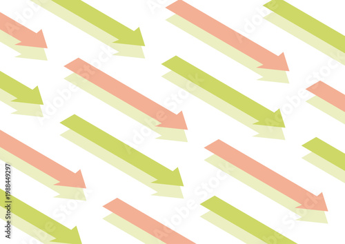 【背景透過】ピンクと黄緑の右肩下がりの長い矢印が規則正しく並んでいるアイソメトリックなデザイン