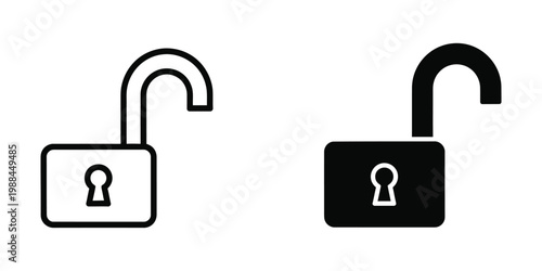 Contrasting lock icons depicting open and closed security states with keyhole symbols