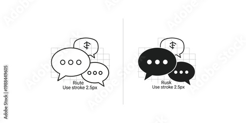 Comparison of speech bubble icons in riute and rusk design styles with stroke width