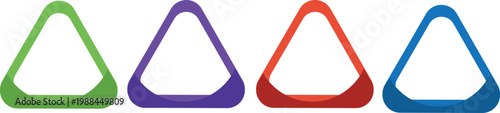 A collection of four colorful rounded triangle frames designed for high-end graphic design layouts. These clean hollow geometric shapes are perfect for bordering images highlighting text or creating 