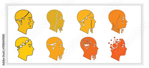 Dripping Human Face Illustrations Representing Mental Stress Crying Set Design