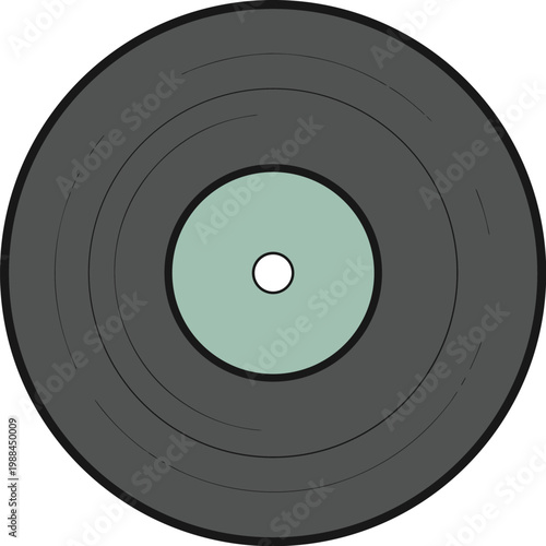 Top-down view of a black vinyl record with a light blue center label