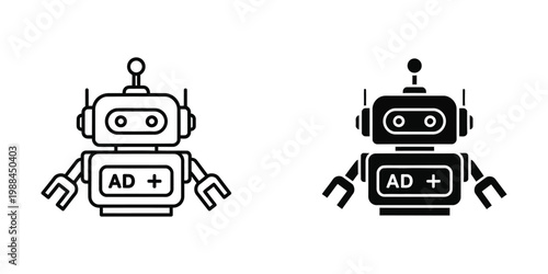 Two robots with ad plus symbols on their chests standing side by side