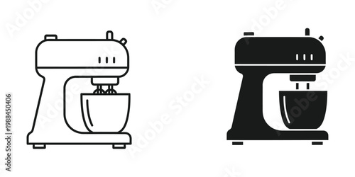 Stand mixer in contrasting line art styles showcasing different visual representations