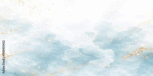 An ethereal watercolor wash evokes the serene expanse of a misty sky, subtly infused with delicate golden speckles, creating a dreamlike and artistic background.