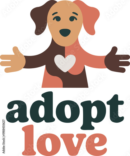 Dog with open arms and adopt love text animal adoption