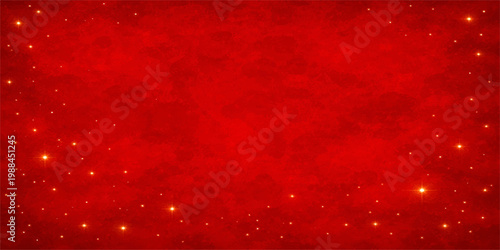 A vibrant crimson canvas sprinkled with radiant golden stars evokes a sense of festive cheer and enchantment. 