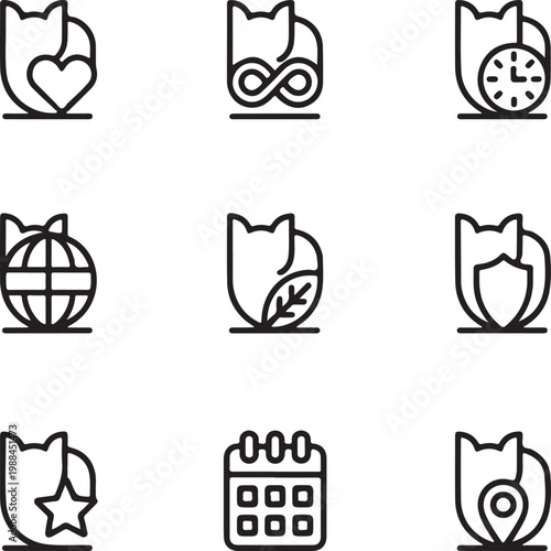 Nine minimal vector icons featuring a fox silhouette