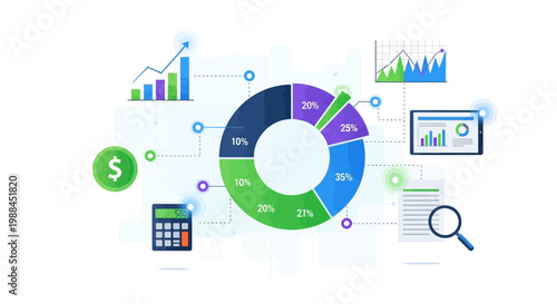 Business and financial data analysis with charts and graphs on digital interface.