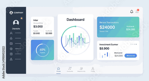 Modern digital dashboard interface displaying financial and analytical data.