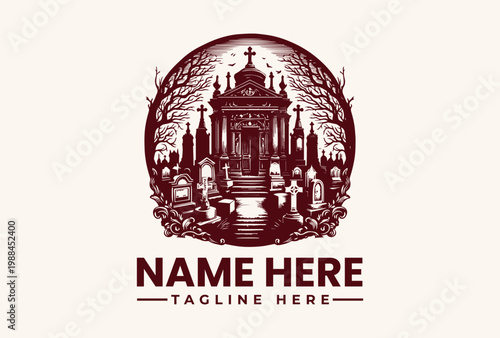 mausoleum graveyard logo template design.