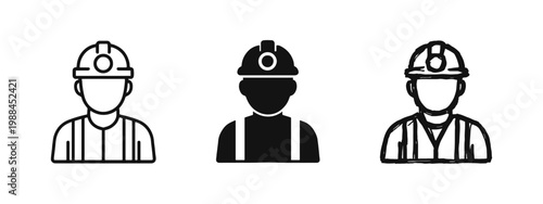 Coal Miner Worker Icon Set in Silhouette, Outline, and Sketch Styles for Industrial and Resource Industry
