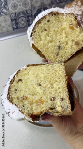 Slicing Easter cake soft sweet bread