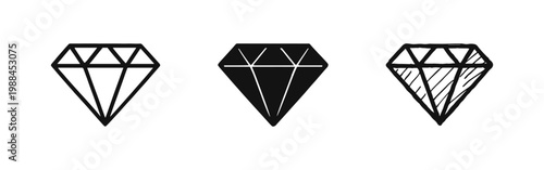 Brilliant Diamond Gemstone Icons in Line, Solid, and Hand-Drawn Sketch Styles