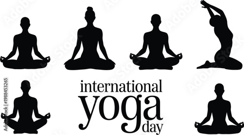 International yoga day silhouette collection with health care, well being