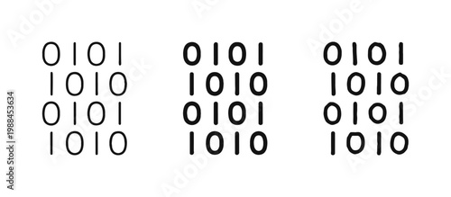 Binary Code Matrix Icons in Line Art, Solid Silhouette, and Hand-Drawn Sketch Styles