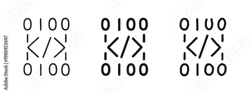 Programming and Coding Icons with Brackets and Binary in Three Styles