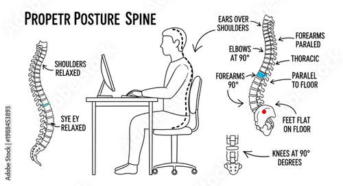Proper Posture Spine Sitting at Desk for Health and Wellness.