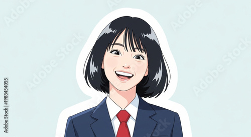 Portrait of a smiling young Japanese schoolgirl in uniform.
