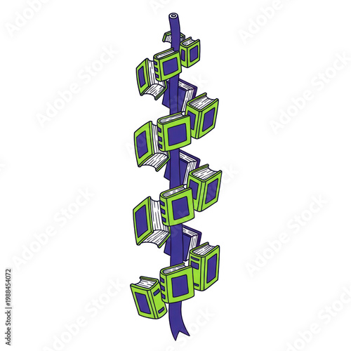 Books on a ribbon illustration for education and knowledge concept