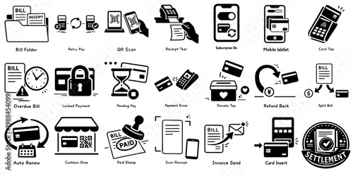 請求・支払い・返金に関する金融アイコンコレクション、Finance Icons for Billing, Payment, and Refund