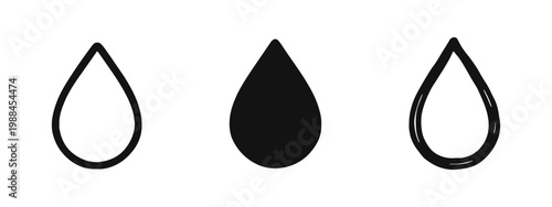 Water Oil Drop Icon Set in Outline, Solid, and Hand-Drawn Styles for Nature and Environment