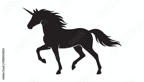 black and white silhouette a of Unicorn very high quality vector illustration.