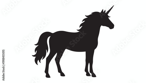 black and white silhouette a of Unicorn very high quality vector illustration.