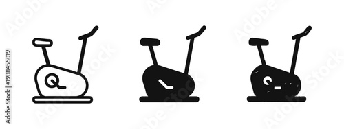 Stationary Exercise Bike Icon Set in Outline, Solid, and Hand-Drawn Styles for Home Gym Fitness