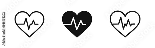 Heartbeat Pulse Icons Set - Outline Solid and Hand Drawn Cardiology Symbols