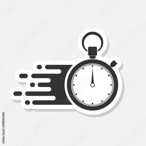 Stopwatch fast quick timely delivery flat icon sticker isolated on gray background