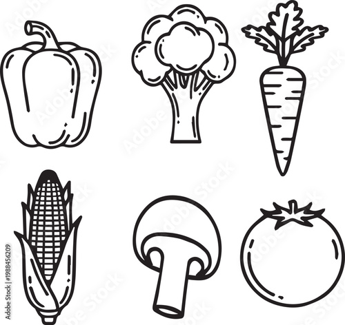 Set of vegetable icons in vector illustration style isolated on white background. 