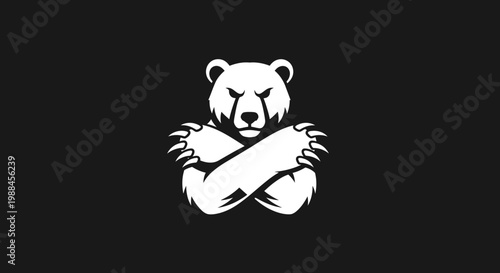 Aggressive bear mascot logo with crossed arms on dark background