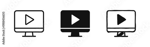 Video Player and Online Streaming Icons Set - Computer Monitor with Play Button