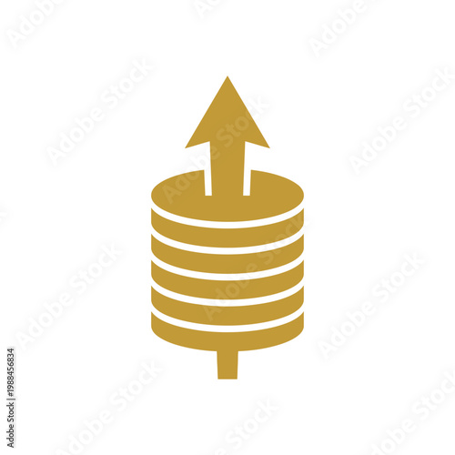 A growing stack of coins with an upward arrow symbolizes financial growth.