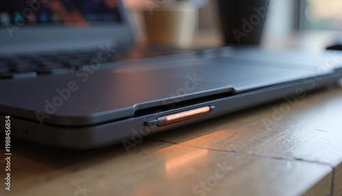 Side view of a laptop showing an illuminated textured control