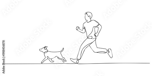 Man running with dog continuous line drawing vector illustration.one line  vector illustration  with out background, Man jogging with his pet dog .sport concept one line draw graphic design vector pro