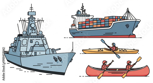 Collection of different types of boats and watercraft.