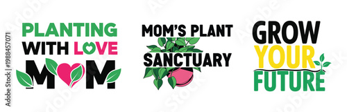 Vibrant plant logos with inspirational quotes and colorful typography for gardening and growth design