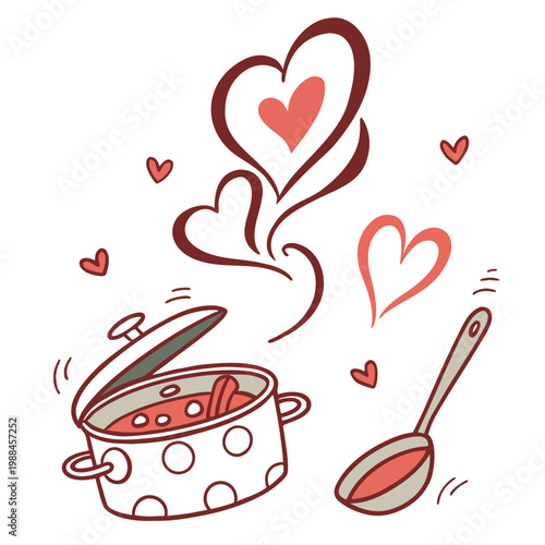 Canvas-taulu A vector graphic illustration of a pot of food with hearts and a spoon