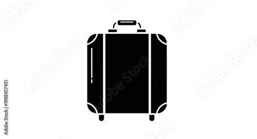 Black Silhouette of a Rolling Suitcase on White Background.