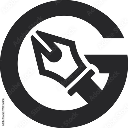 A stylized pen nib symbolize creativity within a circular design