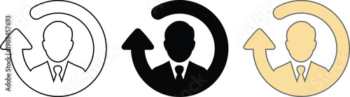 Three icons of people in a circular arrow