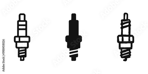 Spark Plug Icons Set - Car Ignition System and Engine Parts