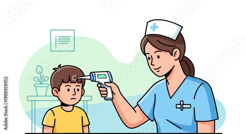 Nurse checks child's temperature on International Nurses Day celebration
