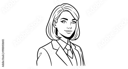 Professional Woman in Business Suit, Confident Expression, Line Art.