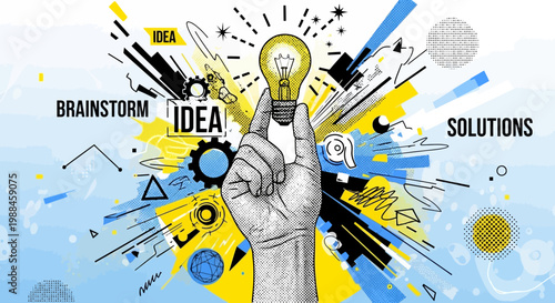 Creative Idea Generation and Solutions with a Hand Holding a Lightbulb Symbolizing Innovation and Problem Solving