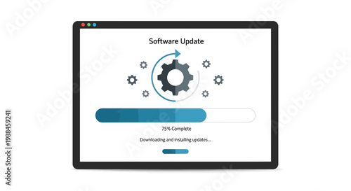 Software Update Progress Bar with Spinning Gear and Downloading Status