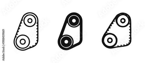 Car Engine Timing Belt Icon Set Featuring Two Pulleys
